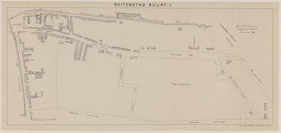 217401 Plattegrond van de buitenstad (buurt 1) van de stad Utrecht, met het terrein begrensd door de Oosterkade, de ...